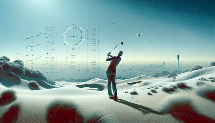 South African golfer swinging at a high-altitude Johannesburg course, with the ball soaring in thin air amid windy and variable weather.