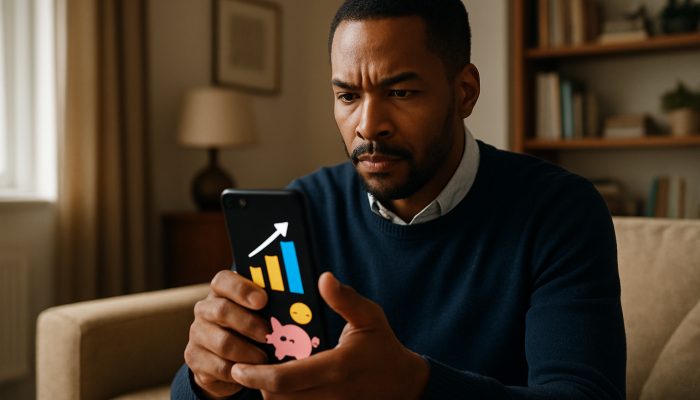Buffer Savings for Quiet Work Periods: Essential Strategies | DCL UK professional checking Monzo app on smartphone, with rising savings progress bar and motivational icons.