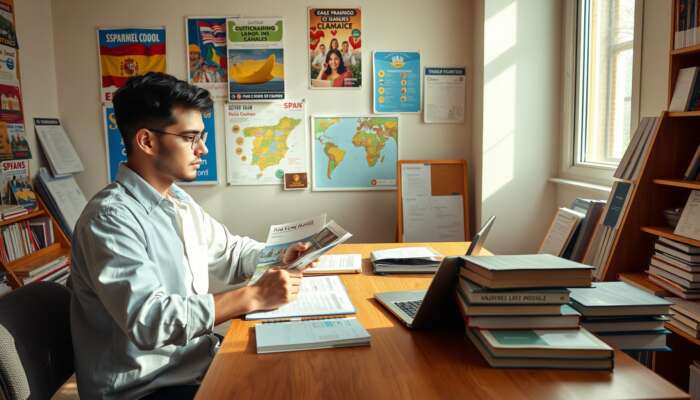 Student comparing Spanish school options in San Miguel de Allende before booking