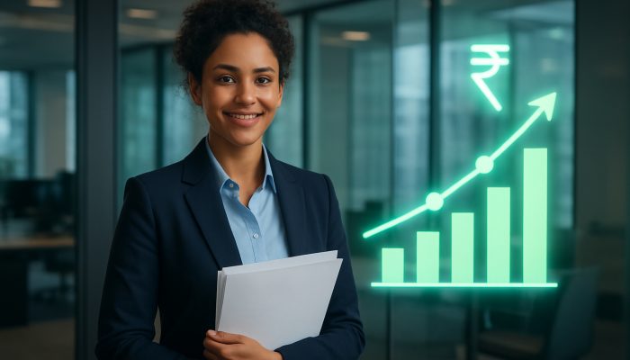Using a New Loan to Cut Utilisation: Effective Strategies | DCL Confident person in UK bank office holding approved loan documents and glowing credit score graph.