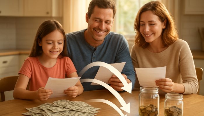 Remembering Why You Merged Debts Once: Helpful UK Advice | DCL Family consolidating bills into one payment at sunlit kitchen table with savings jars