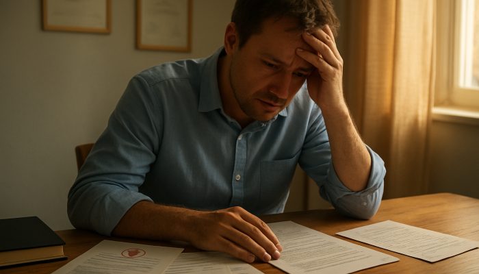 Building Gentle Repayment Plans While Unwell: Guidance | DCL Worried person at sunlit desk with medical certificates, bills, and letter requesting creditor relief