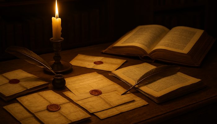 recording agreements about old debts: Key Legal Guidance | DCL Victorian desk with wax-sealed debt ledgers, quills, and open British law books in candlelight.