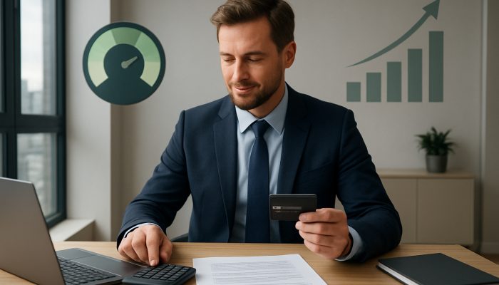 Showing Stable Behaviour To Lenders: Proven Strategies | DCL British professional pays off credit card with glowing 25% utilization meter and rising credit scores