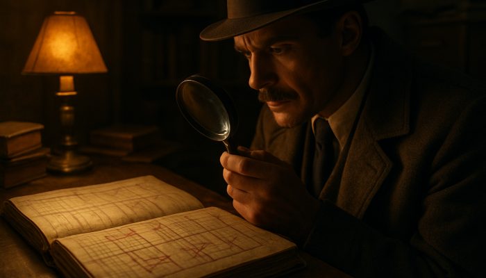 Tracking Which Old Accounts Are Settled: Essential Guide | DCL Vintage detective examining settled accounts in dusty ledger with magnifying glass