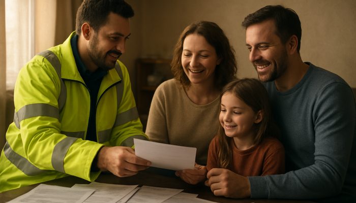 Alternatives to Lending Money You Cannot Spare | DCL UK council worker handing grant approval papers to relieved family amid bills and documents