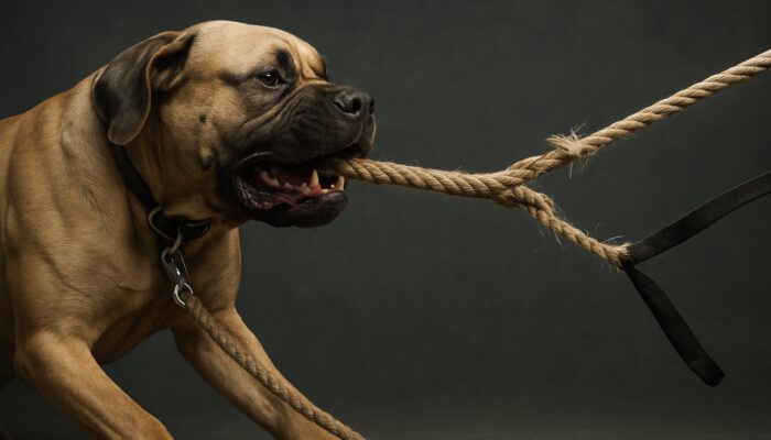 Large dog yanking unbreakable hemp leash beside snapping nylon leash in tension test