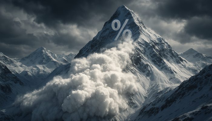 Using Avalanche With Existing Credit Lines: Top Tips | DCL Cinematic avalanche thundering down debt mountains, striking highest interest rate peak first.