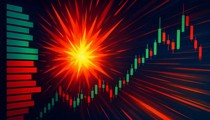 Trading interface showing resilient order book amid volatile market news alerts and price spikes.