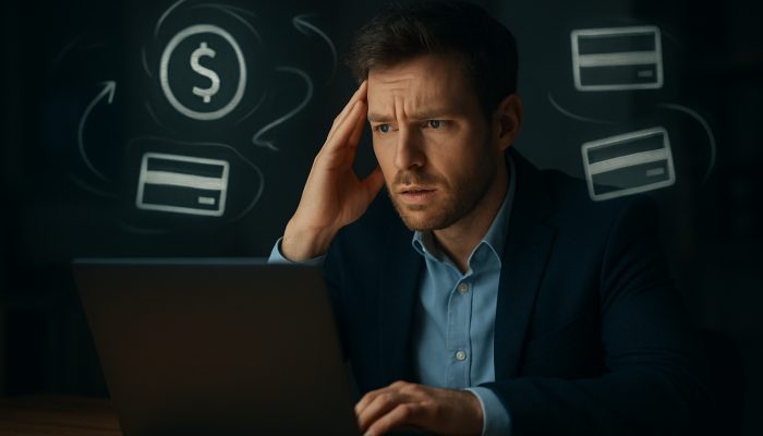 Checking All Accounts Really Show Zero: Verify Your Balances | DCL Confused UK man stares at laptop bank app showing mismatched available and current balances with pending icons