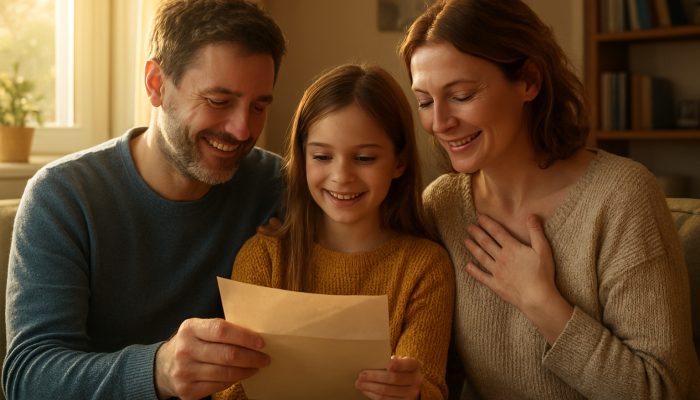 Balancing Rent and Loan Repayments: Essential Money Management | DCL Relieved British family opening UK council housing benefits letter in sunlit cosy home