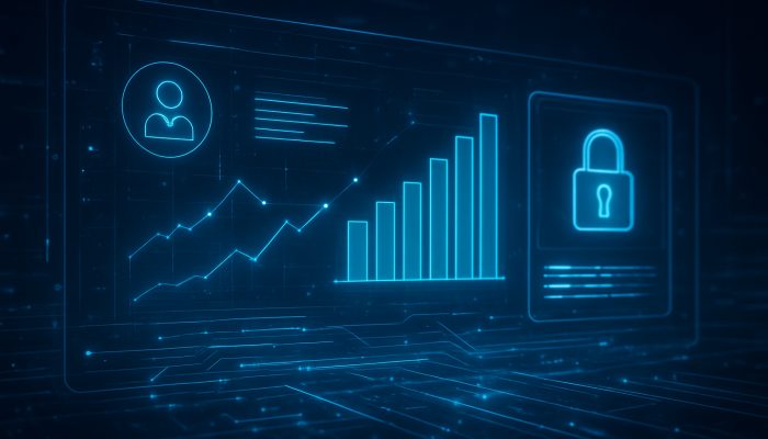 Futuristic holographic dashboard with glowing financial charts connecting lenders and borrowers in real time.